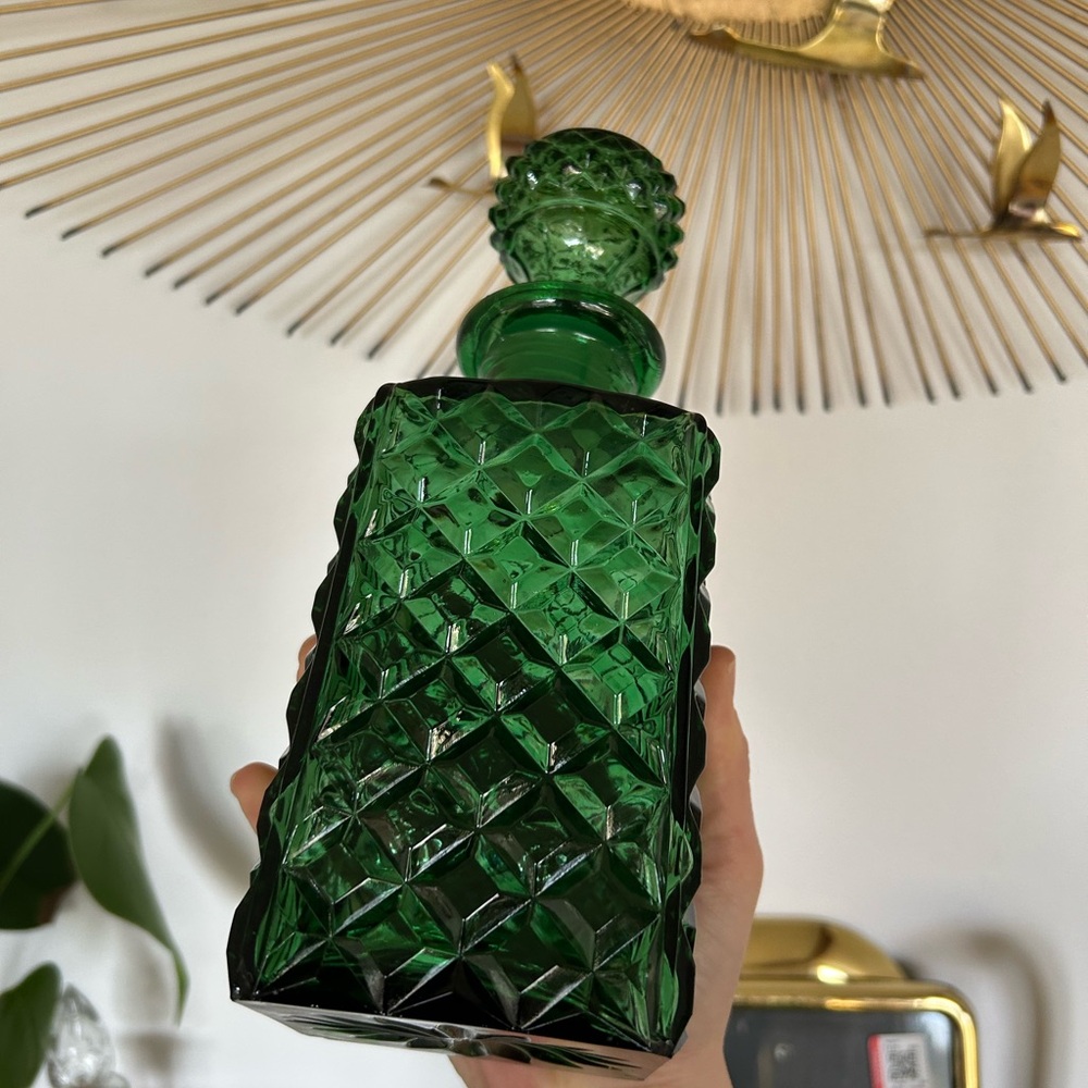 Emerald Green Cut Glass Decanter - Picture 8 of 10